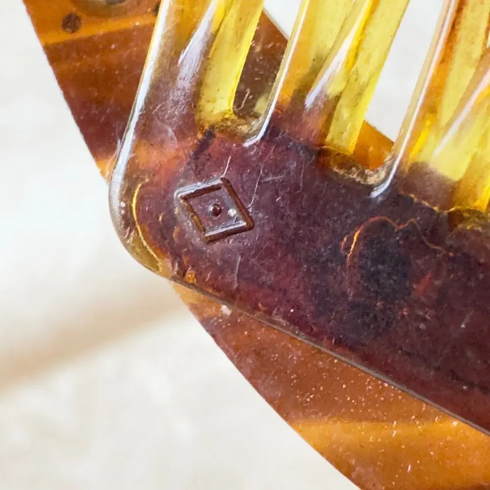 Vintage Brown Tortoiseshell Celluloid Hair Comb Deco 1930s Starburst Rhinestones